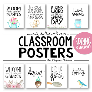 Preview of Classroom Posters - Fun Spring & Inspirational Quotes (Watercolor)