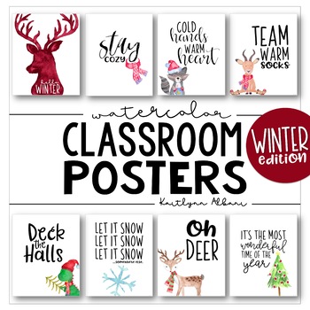 Preview of Classroom Posters - Fun Winter & Christmas Quotes (Watercolor)