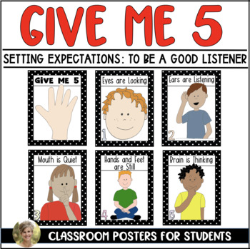 Preview of Good Listener Expectations Give Me 5 Posters Kindergarten Classroom Management
