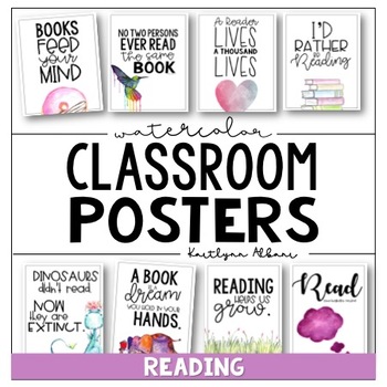 Preview of Classroom Posters - Inspirational Quotes - READING Edition (Watercolor)
