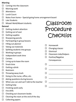 Classroom Procedure Checklist - First Day of School | TpT