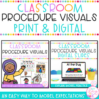 Preview of Classroom Procedures & Classroom Routines Visuals | Print & Digital Slides | BTS