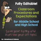 Classroom Procedures and Expectations for Middle School & High School - Editable