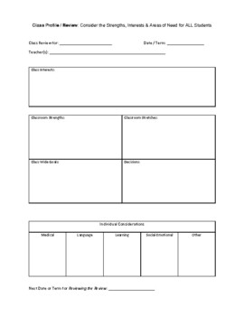 Preview of Class Profile / Review Template: Consider Strengths & Needs of ALL Students