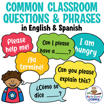 Preview of Common Questions and Phrases for the Classroom in English & Spanish