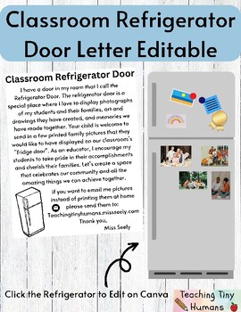 Preview of Classroom Refrigerator Door Letter | Editable | For parents | Represent Families