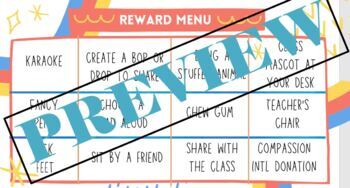 Preview of Classroom Reward Choice Menu (Editable)