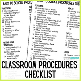 Classroom Routines and Procedures Checklist for Back to Sc