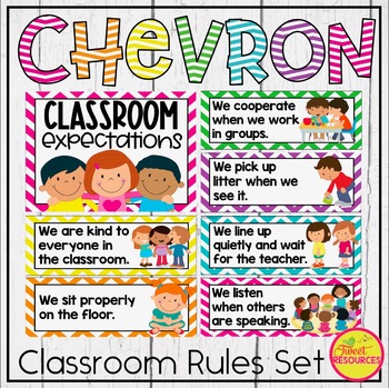 Preview of Classroom Rules and Posters Bundle in Chevron with Classroom Rules Writing!