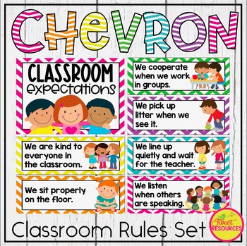 Classroom Rules and Posters Bundle in Chevron with Classroom Rules Writing!