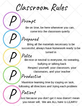 Preview of Classroom Rules: 5p's