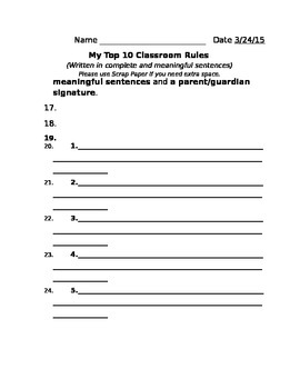 classroom rules assignment