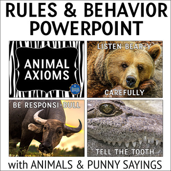 Preview of Classroom Rules Behavior Procedures PowerPoint Animal Theme