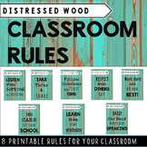 Classroom Rules -Distressed Wood Teal Blue