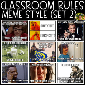 Classroom Rules Meme Style (Set 2) by Raul's Math Class | TpT