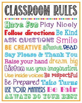 Preview of Classroom Rules Poster Sign Printable School Rules Teacher Gift Decor