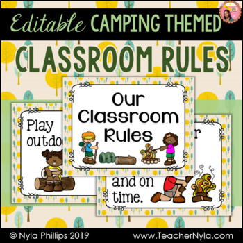Preview of Camping Theme Classroom Rules - Editable Posters