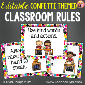 Preview of Classroom Rules Posters - Confetti Theme - Editable