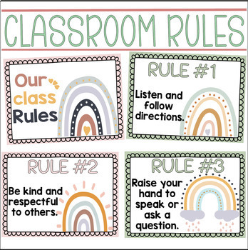 Classroom Rules Posters EDITABLE Back to School Boho Modern Rainbow Theme