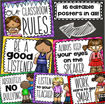 back school rules classroom expectations management editable posters character