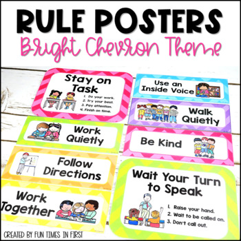 Classroom Rules Posters EDITABLE | Bright Chevron Décor by Fun Times in ...