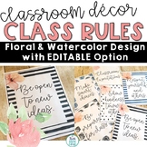 Classroom Rules Posters Editable Boho Watercolor Classroom Decor