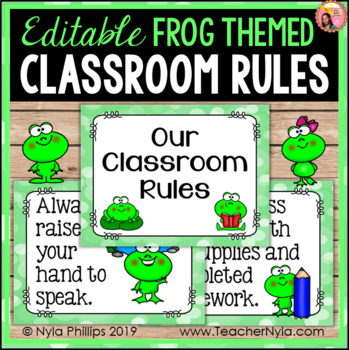 Preview of Frog Theme Classroom Rules - Editable Posters