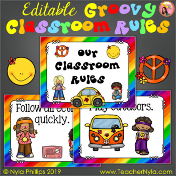 Preview of Groovy Classroom Rules - Editable Posters