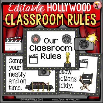 Preview of Hollywood Classroom Rules - Editable Posters