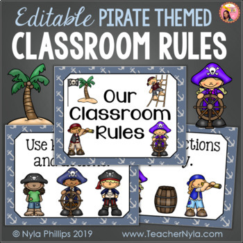 Preview of Pirate Classroom Rules - Editable Posters