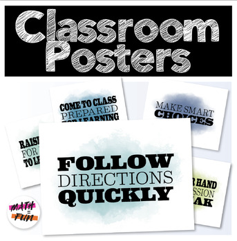 Preview of Classroom Rules Posters in Watercolor | Posters and Template