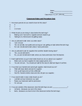 Preview of Classroom Rules & Procedures Quiz (FREE)