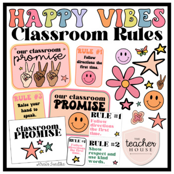 Preview of Classroom Rules | RETRO HAPPY VIBES Classroom Decor