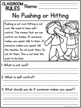 classroom rules reading comprehension passages k 2