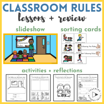 Preview of Classroom Rules Slideshow, Sort, Activities, Worksheets, Posters for K-2 PBIS