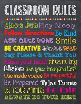 Preview of Classroom Rules Chalkboard Chalk It Up! Poster Sign Printable School Rules