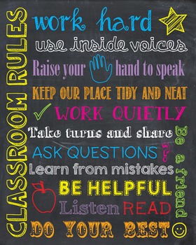 Preview of Classroom Rules Teacher Chalkboard Chalk Back to School First Day of School
