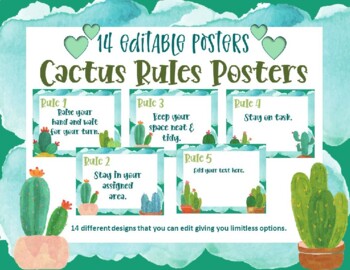 Preview of EDITABLE Classroom Cactus Posters Rules Procedures Schedule Highschool