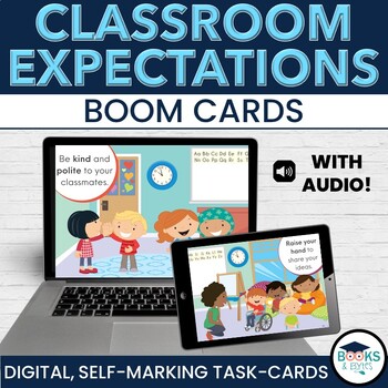 Preview of Classroom Rules and Expectations BehaviorLesson BOOM CARDS Task Cards No-prep