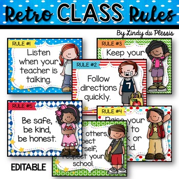 Classroom Rules (editable retro style) by Lindy du Plessis | TPT