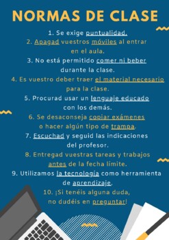 Preview of Classroom Rules in Spanish POSTER - HIGH SCHOOL