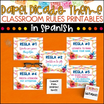 Preview of Classroom Rules in Spanish - Papel Picado Theme