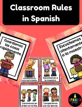 Preview of Classroom Rules in Spanish (Posters and Cards) Reglas del salon Red Rojo