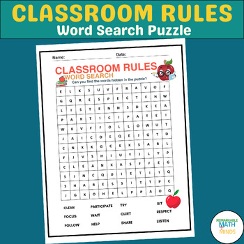 Preview of Classroom Rules word search, Homeschool, Vocabulary, Printable, Worksheets