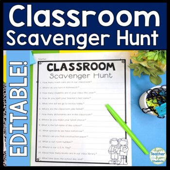 Preview of EDITABLE Classroom Scavenger Hunt with Clues | A Fun Back to School Activity!