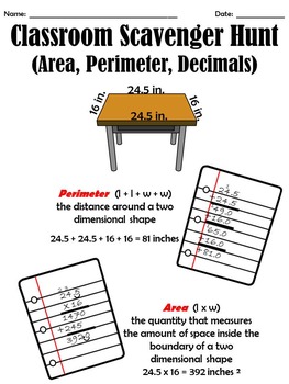 Preview of Classroom Scavenger Hunt:  Perimeter and Area