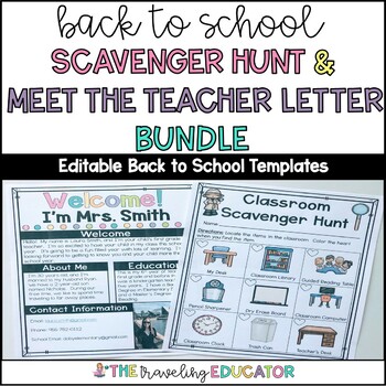 Preview of Classroom Scavenger Hunt and Meet the Teacher Letter Editable Templates