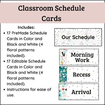 Classroom Schedule Cards Calm Floral Editable by Dazzled and Brilliant