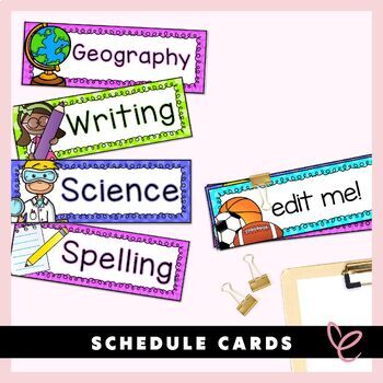 Preview of Classroom Schedule Cards: Editable
