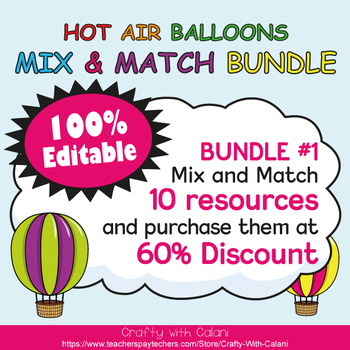 Preview of Mix & Match - Hot Air Balloons Classroom Decor Bundle #1 - 100% Editable